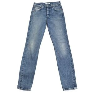 GRLFRND Karolina High Rise Straight‎ Leg Jeans 25 Raw Back Hem Medium Wash Denim
